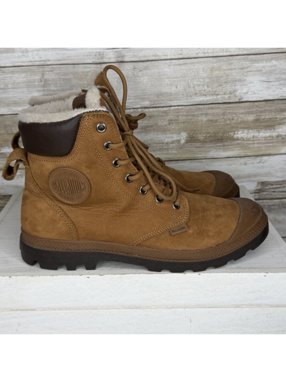 Palladium Pampa Cuff WP Lux Boots Mens 8 Women 9.5 Brown 72992-697-M Leather LN